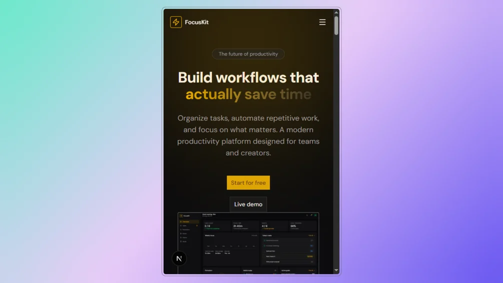 Image of FocusKit — Productivity App Template (Next.js 16 + Tailwind v4 + shadcn/ui)